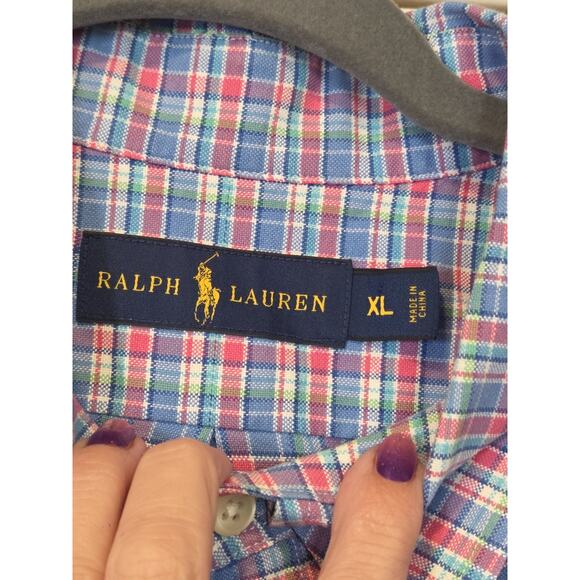 Ralph Lauren Shirt Men’s XL Multicolor Plaid Flesh Pony Long Sleeve Button Down - Picture 4 of 12